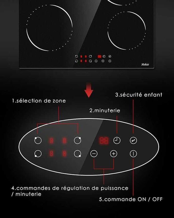 Hobsir Płyta Ceramiczna do Zabudowy 60cm 6000W 9 Poziomów Mocy