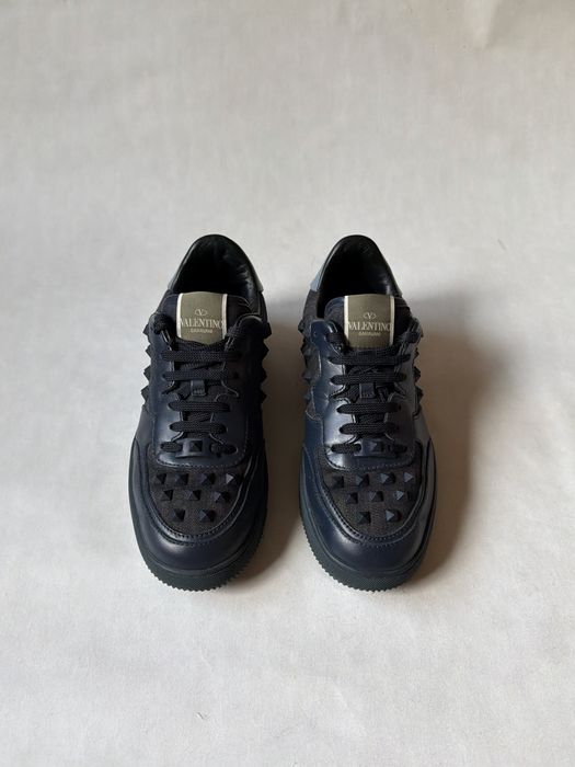 Valentino Rockstud Basket Low Leather/Denim Sneakers Shoes кроссовки кеды сникерсы с шипами валентино