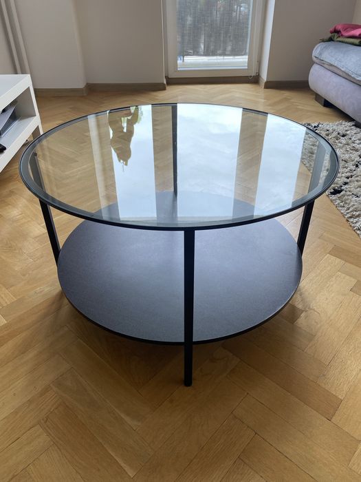 Stolik kawowy IKEA VITTSJO, czarnobrąz, szkło, 75 cm