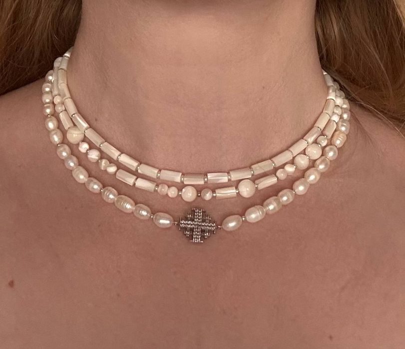 Кольє , чокер, намисто, ожерелье срібло 925 перлини, баламути, жемчуг