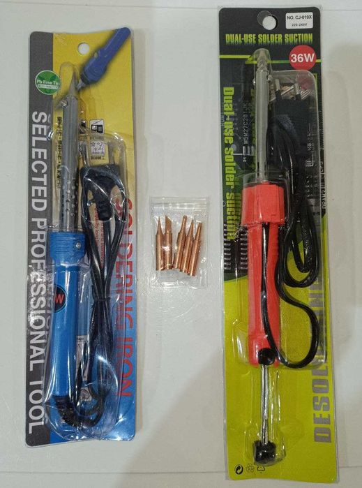 Ferro de estanhar + chupa soldas + 5 pontas (Conjunto NOVO)