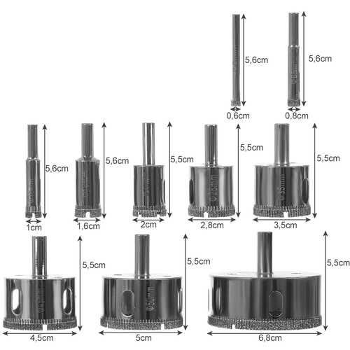 Otwornice diamentowe- zestaw 10szt.