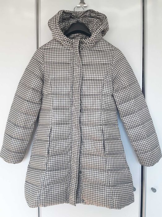 Benetton puchowy płaszcz zimowy pepitka 10-11 lat