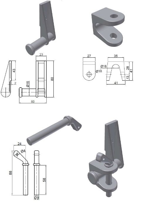 Zawias burty górny + dolny fi 16 - zestaw 4szt