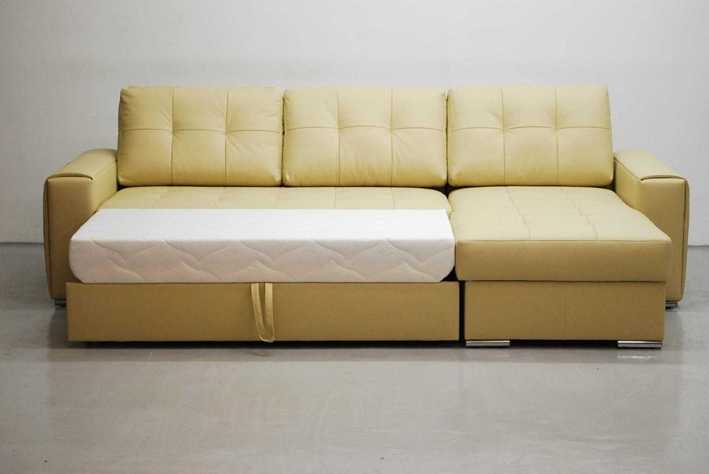 OOC beżowa skóra naturalna Narożnik z funkcja spania pojemnik na pościel sofa Madras 1100, rogówka, kanapa, wygodna, nowy nowoczesny