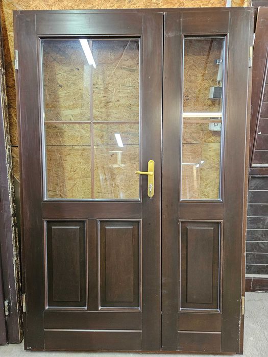 DRZWI Zewnętrzne Drewniane Sosnowe Dwuskrzydłowe Wejściowe 140x210cm