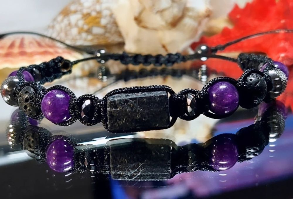 Bransoletka kamień naturalny duży surowy Turmalin Ametyst Lawa  wymiar