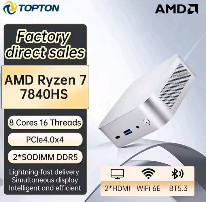 Міні Пк mini pc Topton Ryzen 7 7840HS , AMD Radeon 780M