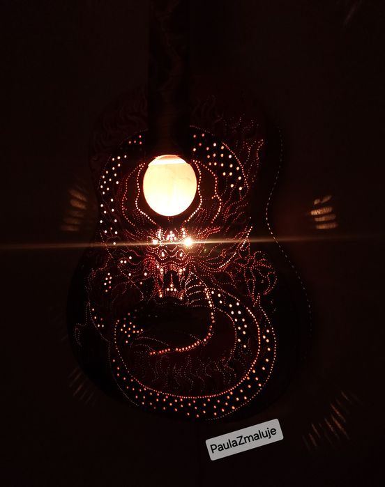Lampa, gitara, obraz, smok ,ręcznie malowana