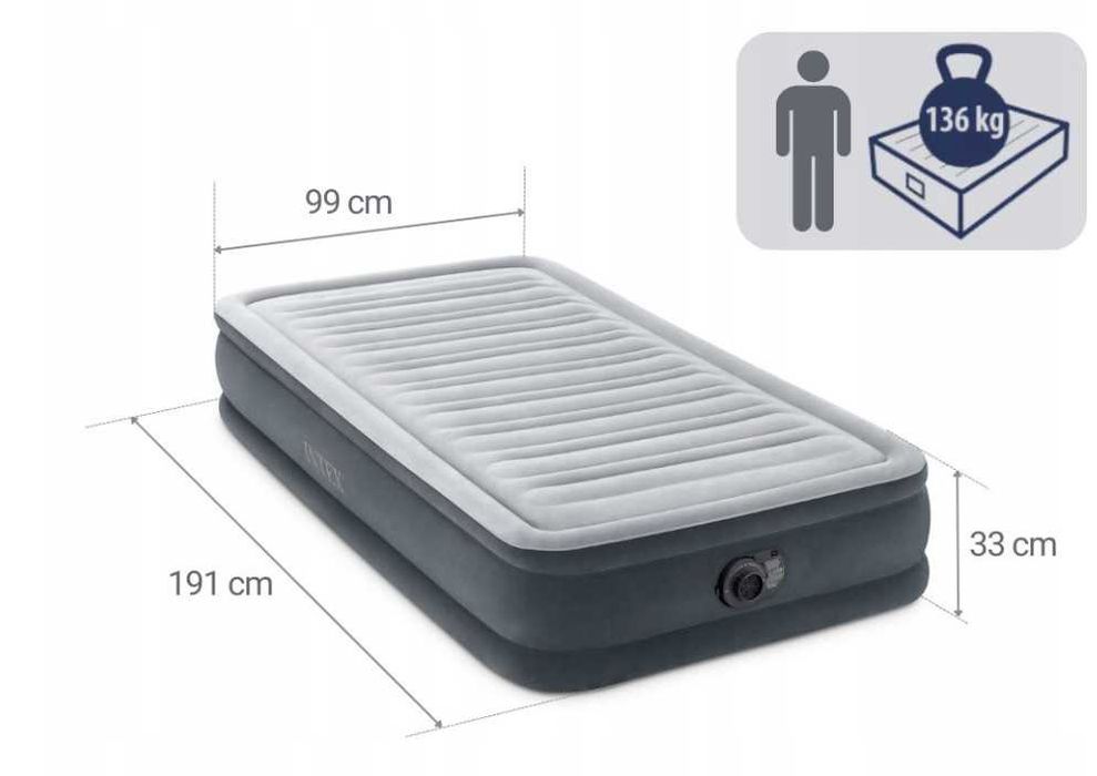 NOWY Materac łóżko do spania jednoosobowy z pompką  99x191x33 cm