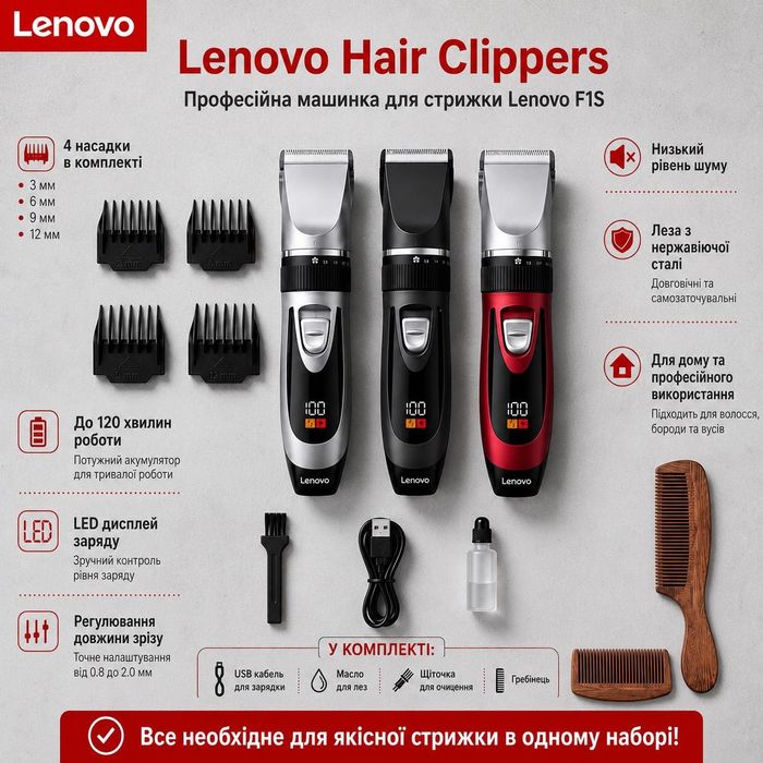 Машинка для стрижки волос Lenovo Hair Clipper F1S — надійний помічник для ідеальної стрижки. Потужність, точність і комфорт, гідні справжніх майстрів.