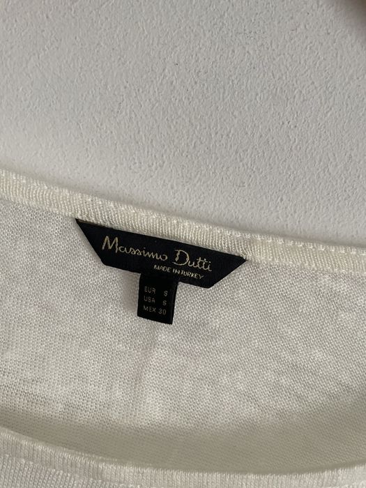 Massimo Dutti lniana kremowa bluzka oversize naturalka z koronka