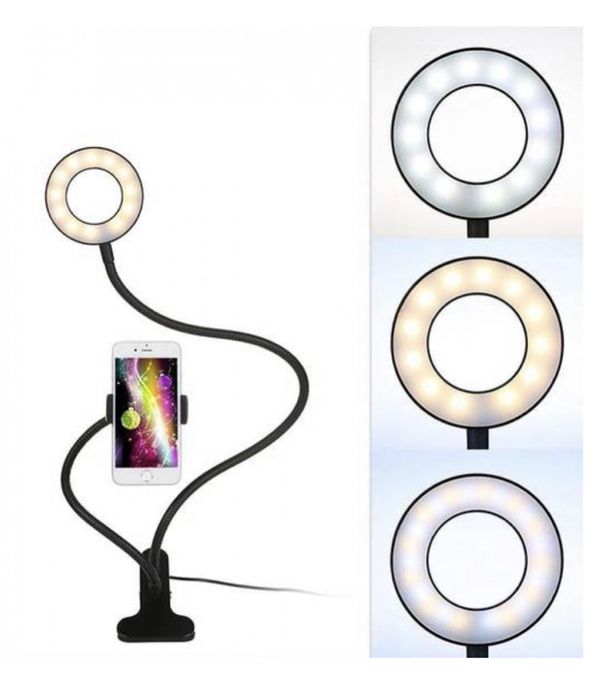 Держатель для телефона с Led подсветкой на прищепке кольцо селфи