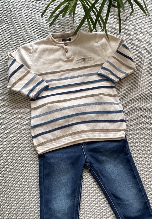 Next sweter, sweterek chłopięcy bawełniany 100% bawełna beżowy w paski