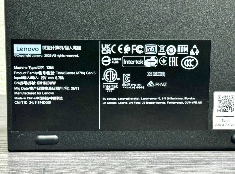 НОВИЙ!!! Неттоп Lenovo Thinkcentre M70q Gen6 / Ultra 5 225T / DDR5 16Gb