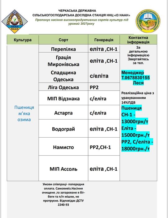 Пшениця озима  посівна