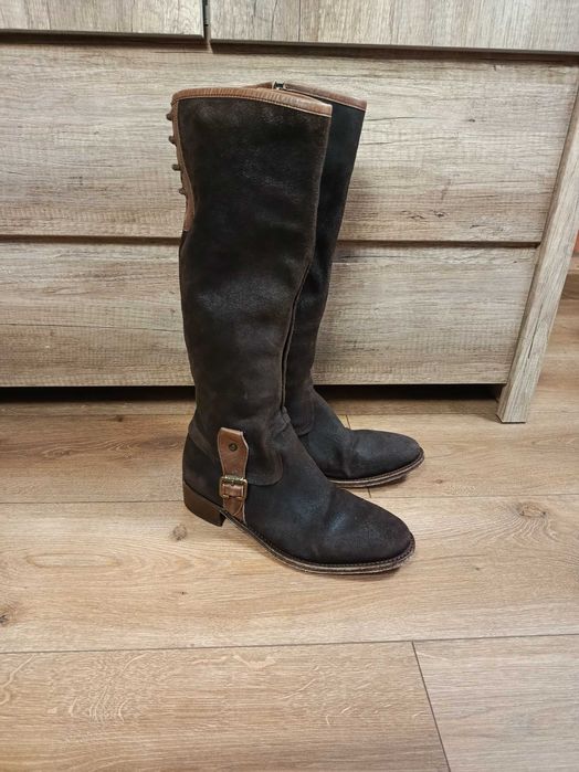 Sancho Boots skórzane kozaki zamszowe brązowe Hand Made 37