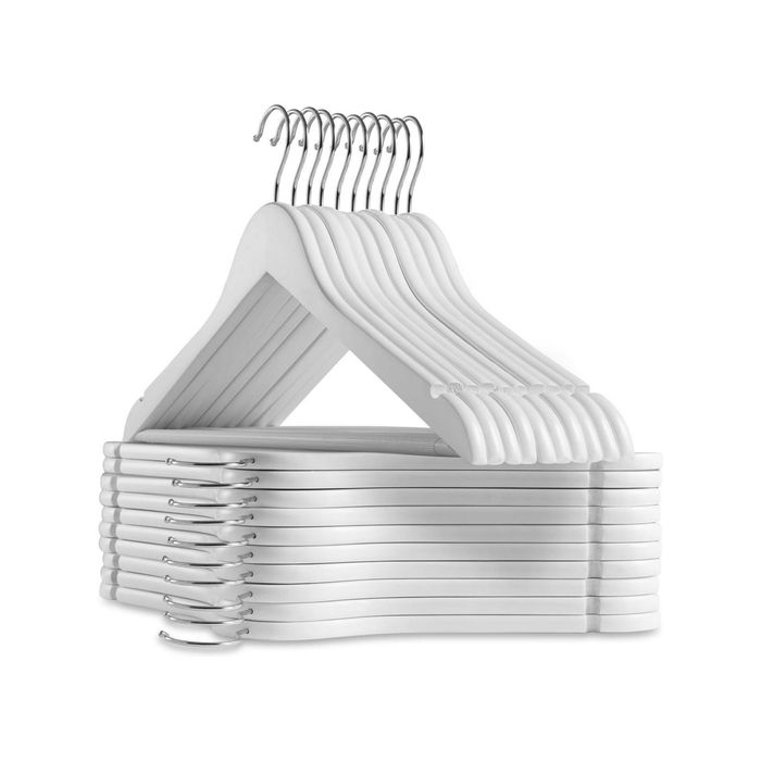 Cabide de madeira Branco com silicone antideslizante - 44cm - pack 5 und