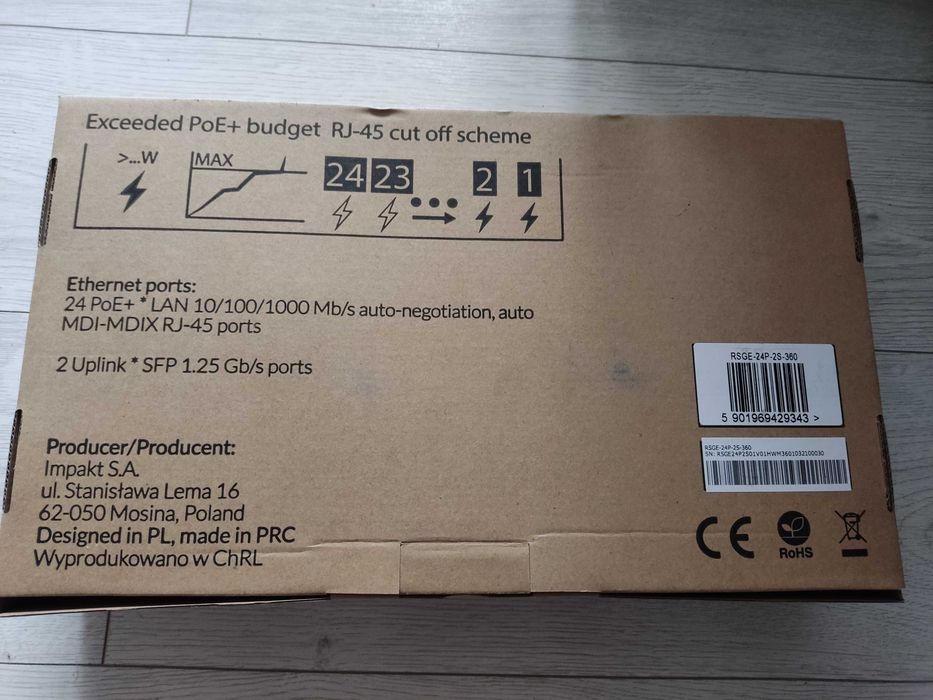 SWITCH 24x 1GB POE 2x SFP RACK 10 19' 360W Lanberg