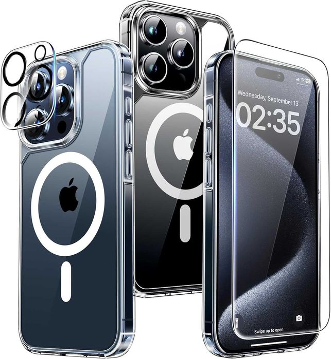 Tauri etui iPhone 15 Pro magsafe 2x Szkło na aparat 2x szkło hartowane