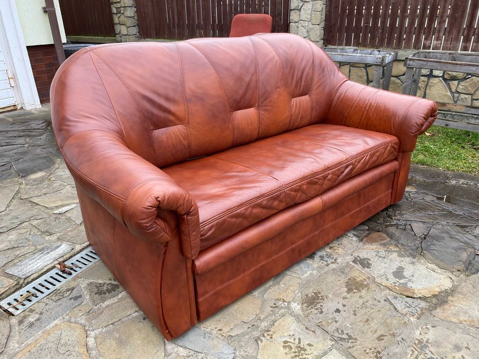 Шкіряний розкладний диван з натуральноі шкіри