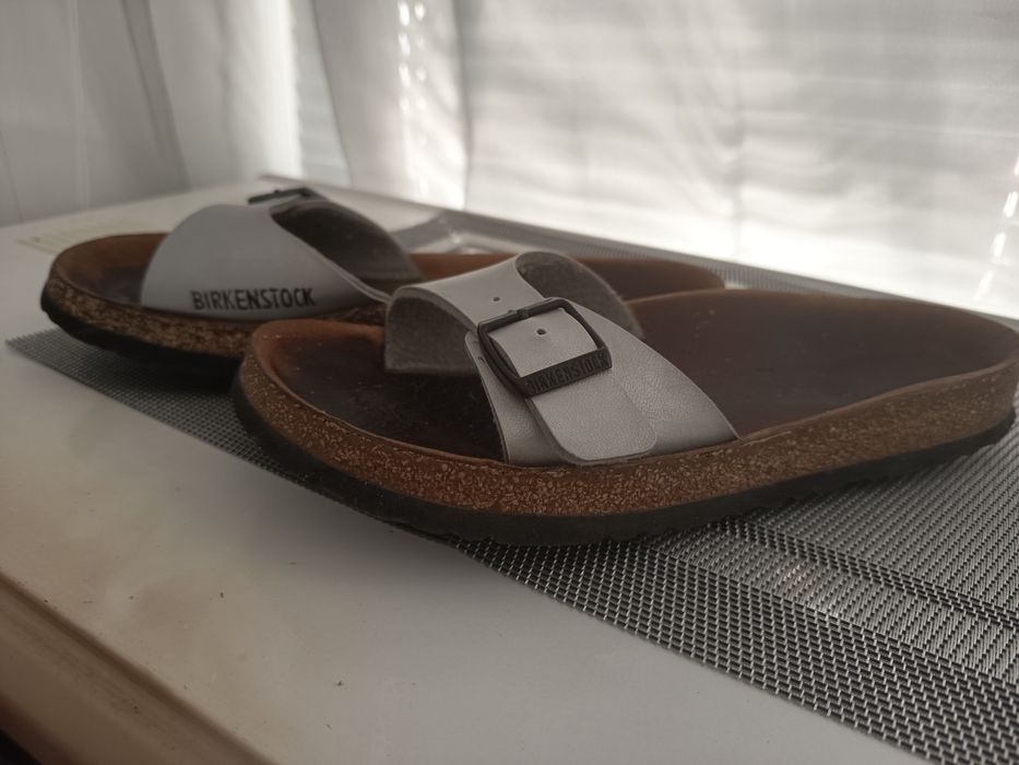 Биркенштоки шкіряні шльопанці шльопки Birkenstock madrid relax 39 сірі