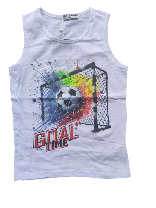 Bluzka T-shirt dla chłopca na ramiączka 122/128 bramka biała