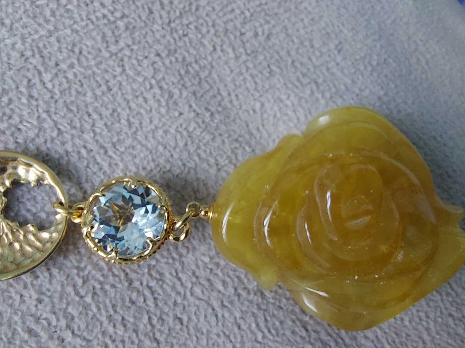 Naszyjnik bursztyn blue topaz kamienie srebro 925 złocone