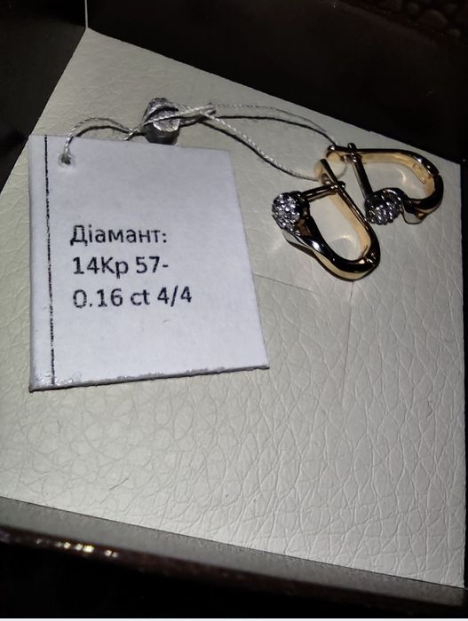 Золотые серьги новые с бриллиантами вес 2,43 грамма
