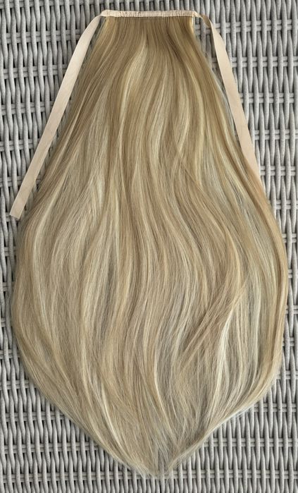 Premium Ultra blond pasemka / refleksy włosy doczepiane, kucyk, 136.