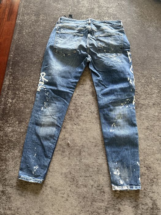 Spodnie meskie jeans  Zara 46 ideal dziury i napisy design