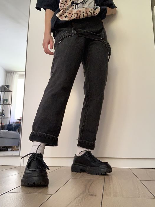 Spodnie dżinsy jeansy postarzane ogrodniczki luźne baggy skate