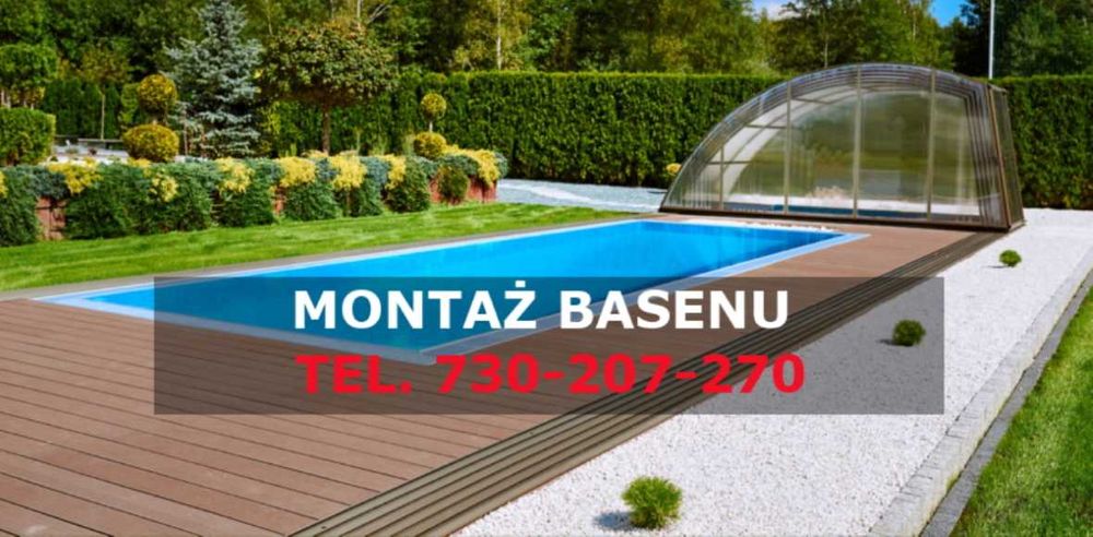 Montaż basenu ogrodowego, basen poliestrowy wkopany, montaż zadaszeń