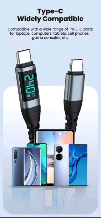 Кабель 240W Type-C to Type-C 2 м USB-C з дисплеєм VAW