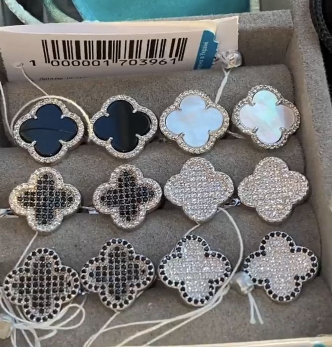 Срібні сережки клевер 925 проби Ван Клиф Van Cleef Чотирилистник