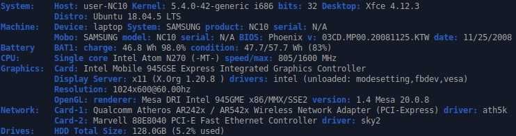 Laptop (notebook/netbook) Samsung NC10 (10.2'', SSD, bateria 83%)