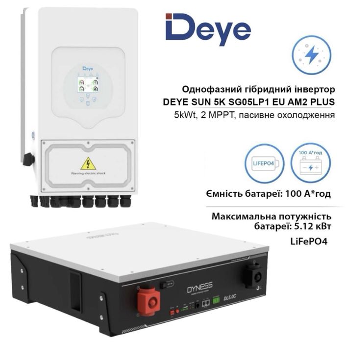 Є в наявності. Черкаси. Гібридний інвертор Deye 6k -8k-10k + akb