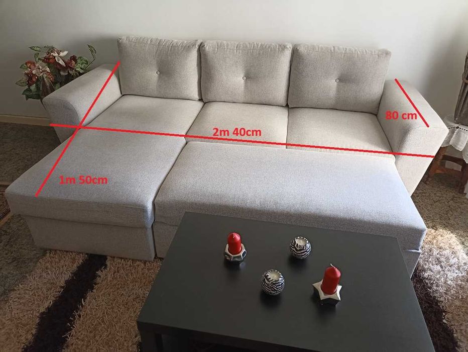 Sofá Chaise Longue, com Cama e Gavetão