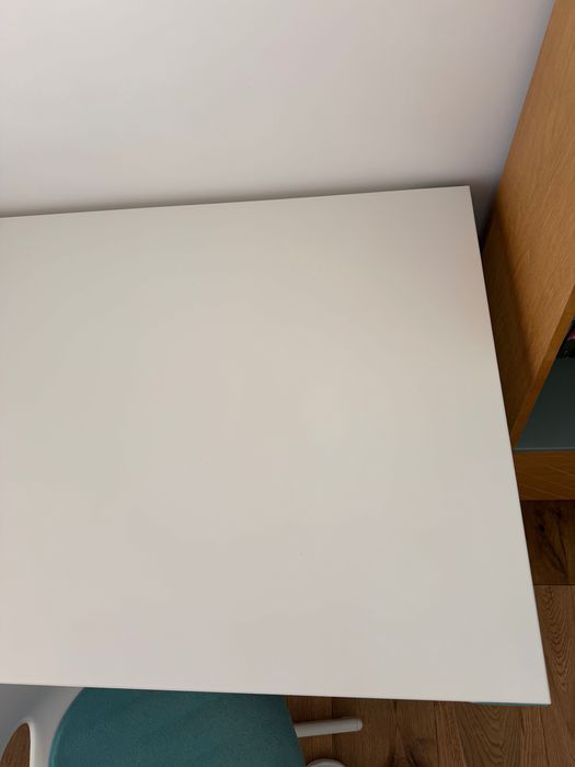 PÅHL Secretária, altura regulável branco/turquesa, 96x58 cm + LOBERGET / SIBBEN Cadeira p/secretária criança+coxim, branco/turquesa