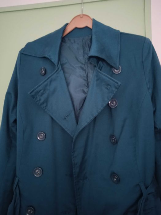 Casaco gabardine azul turquesa