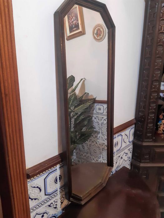 Mesa hall c/gaveta e espelho parede, anos 1980, bom estado