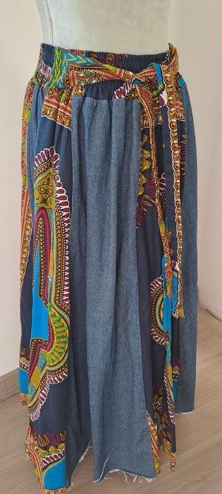 saia longa com bolsos, estilo Dashiki com padrão Angelina, feita de mi