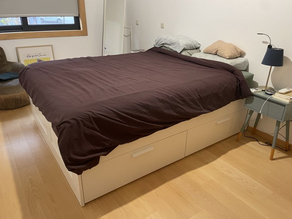 Cama BRIMNES 160x200 + Estrado LONSET + Colchão HOVAG