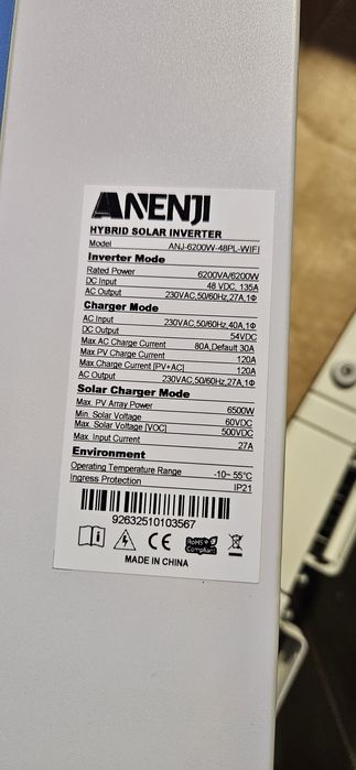 Комплект резервного живлення Anenji 6.2квт+ Huawei 5.12квт/ч