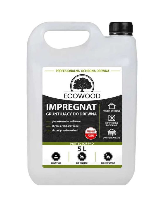 Impregnat do drewna gruntujący Ecowood 5 L – płoty, altany, więźba – przed zimą