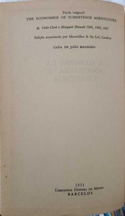 A Economia da Agricultura de Subsistência, Colin Clark e Margaret Haswell