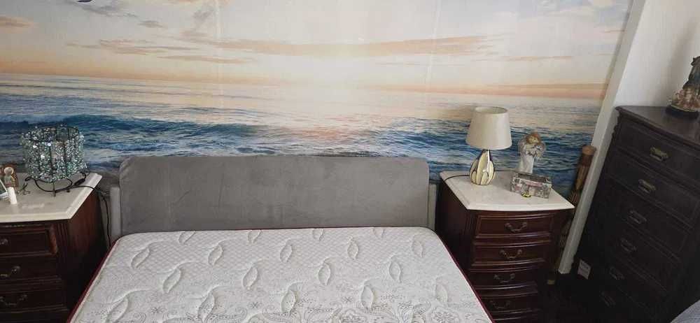 Cama casal + colchão 140x190 | Veludo cinzento | URGENTE