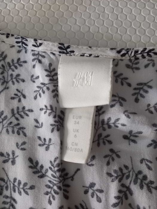 Vestido H&M, preto e branco c/motivos, Tam 34
