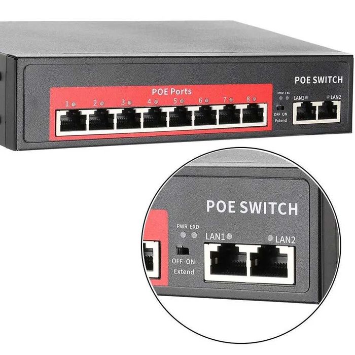 Switch PoE 10 Portas 120W (8 PoE + 2 Uplink)‼️250m‼️VLAN