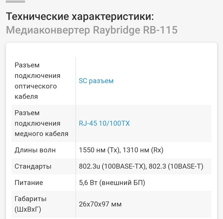 Медиаконвертер Raybridge RB-115